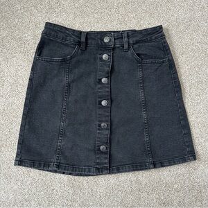 Mango Vicky Black Denim Button-Front Skirt Size Small